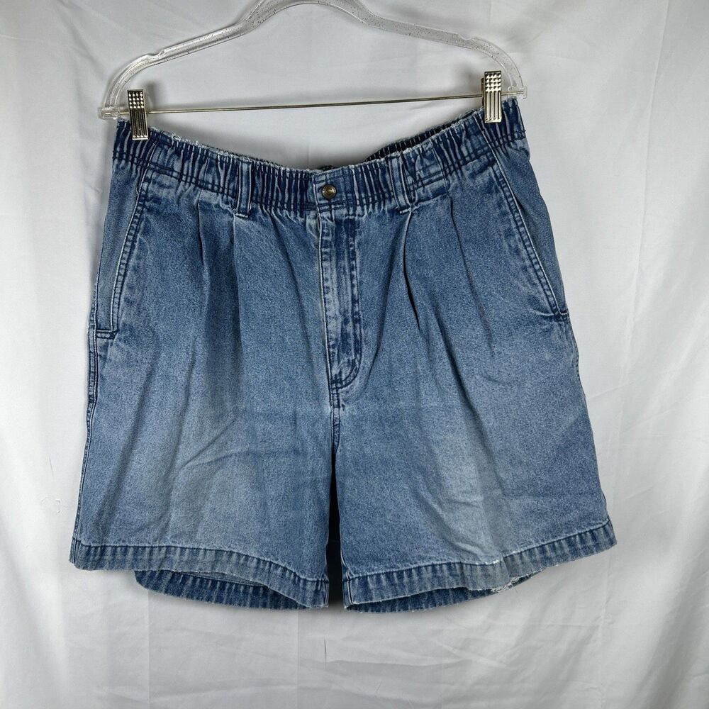 Vtg 90’s Eddie Bauer Pleated Front Denim Shorts Mens Large Cotton Dad Jean Short
